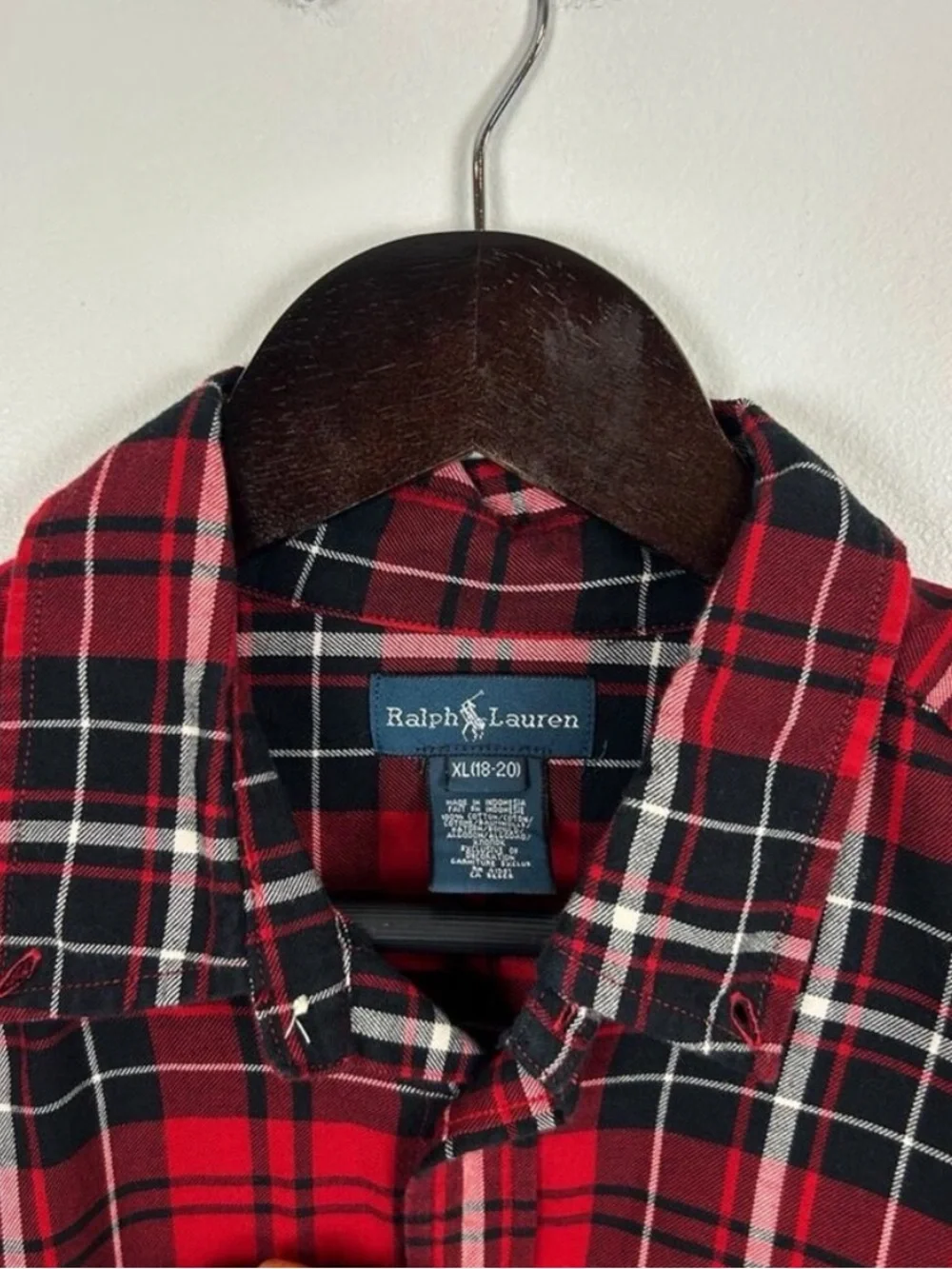 Ralph Lauren Boys 100% Cotton Red Plaid Button Down Shirt Size XL (18/20)